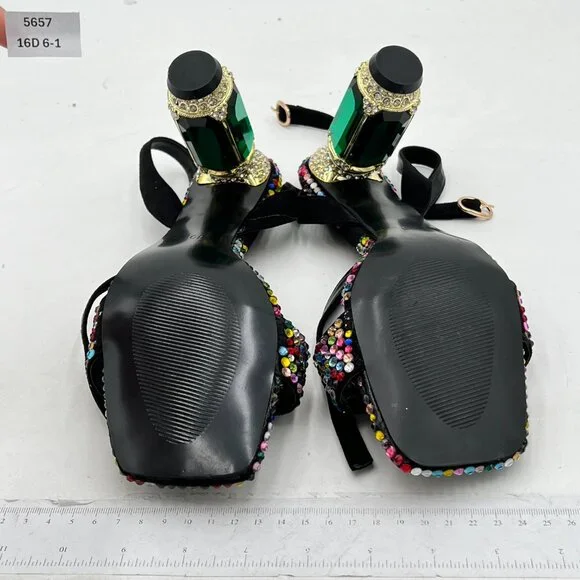 FSJ Black Multicolor Embellished Heels - Picture 7 of 8